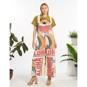 Flour Sack Aloha Garden Hippie Overalls Coveralls Cottage Core Boho Large/XL NWT